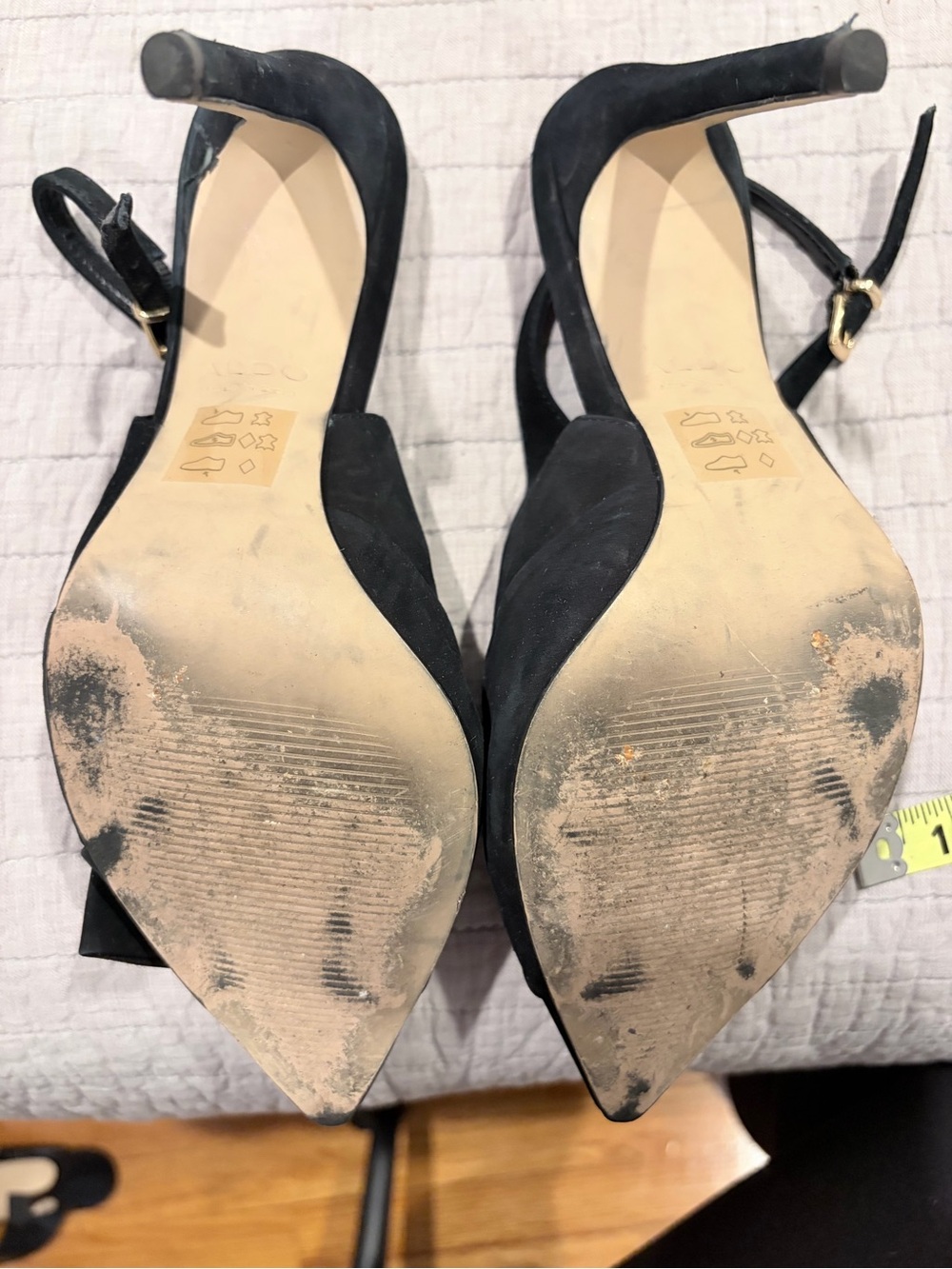 ALDO Black Faux Suede Bow Slingback Heels Pointed Toe Stiletto Pumps Size 7.5 - Picture 7 of 7